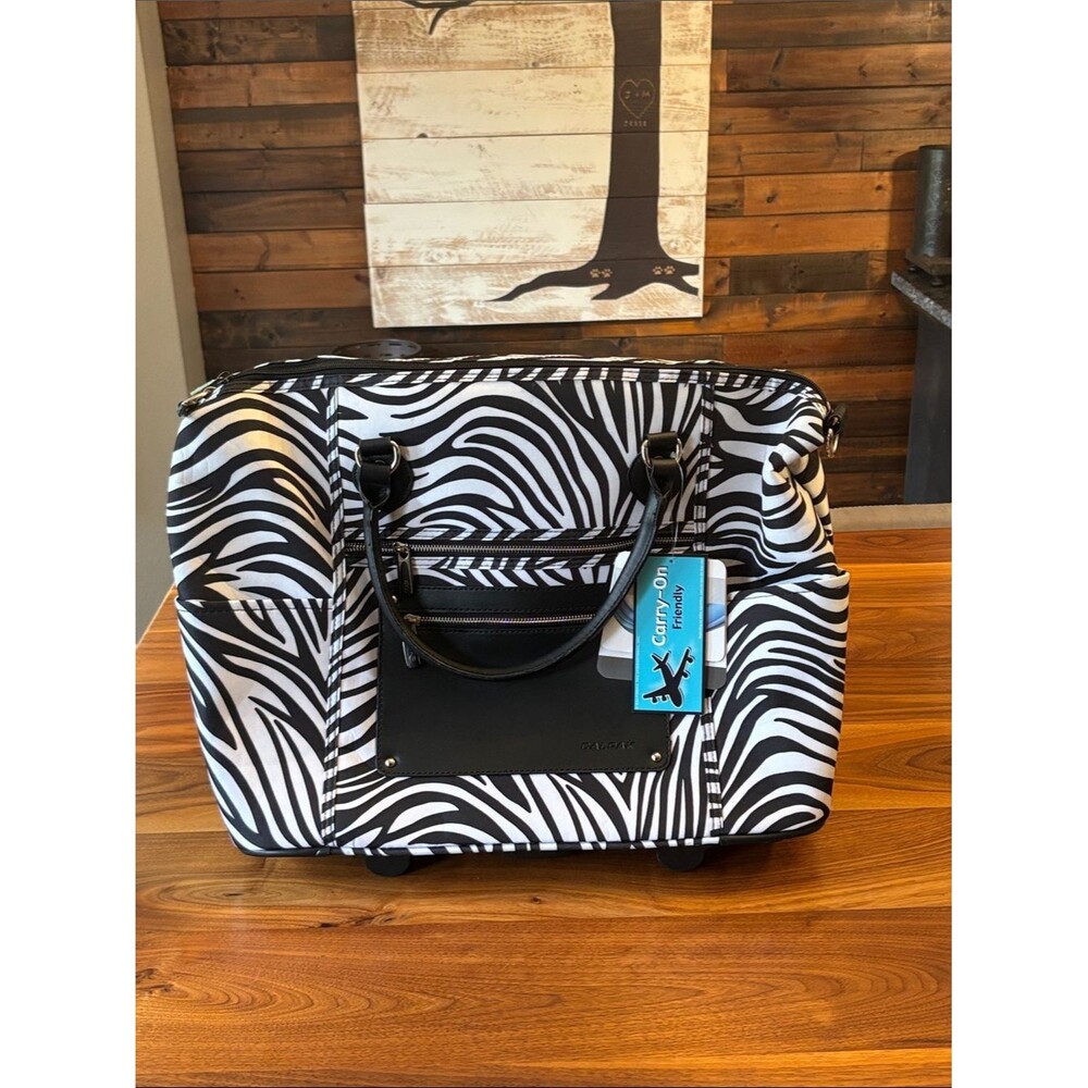NWT Calpak Rolling Tote 21” Zanny Black White Zebra Rolling Travel Laptop Tote